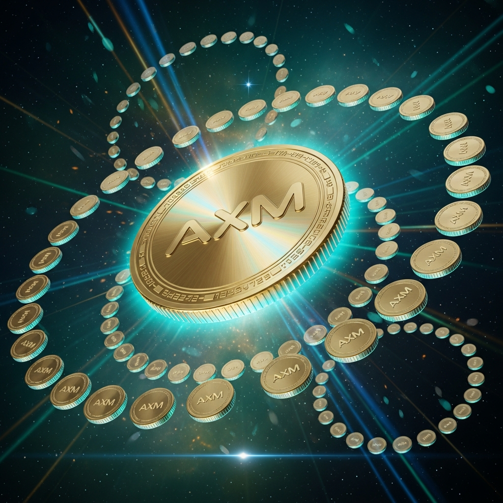 AXM governance token floating in space