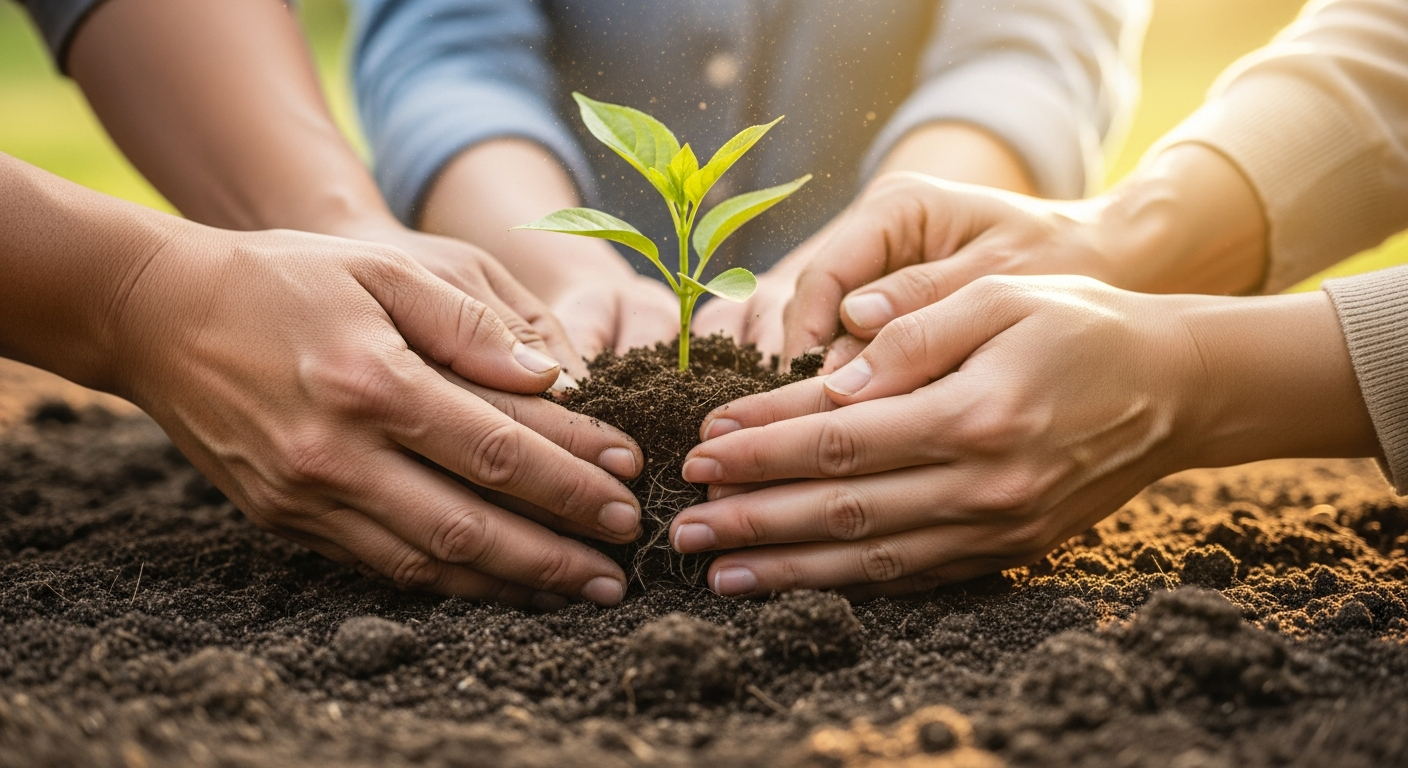 Hands coming together representing unity and collaboration